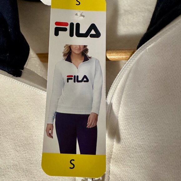 Fila Women's Fleece Pullover Sweatshirt Size S White With Blue Activewear Retro - Picture 12 of 13